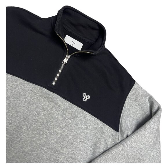 TNA Aritzia Designer Grey Black Quarter Zip Sweatshirt Sweater Womens 2XS - Picture 2 of 4